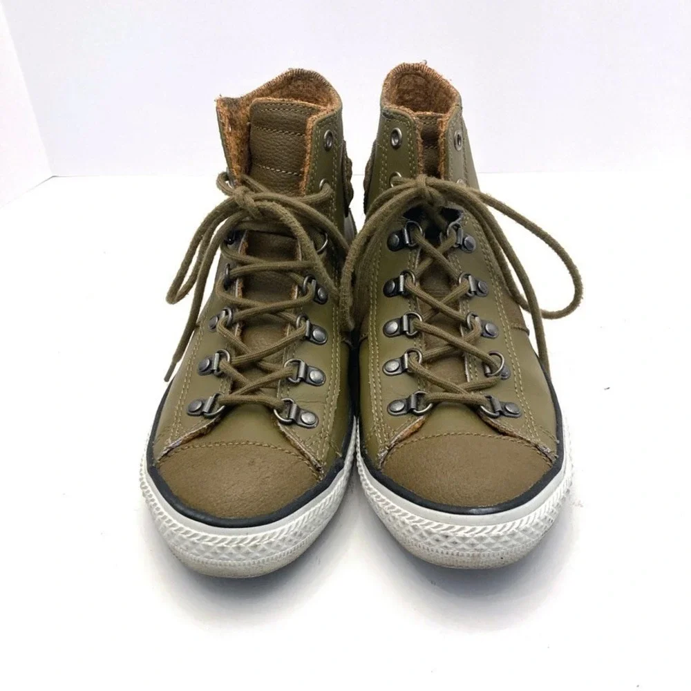 Converse All Stars Leather High Tops Youth 5 Womens 7 EU 37.5 Drab Olive Brown